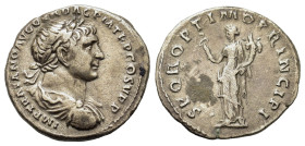 Trajan (98-117). AR Denarius (19mm, 3.20g). Rome,108-11. Laureate, draped and cuirassed bust r. R/ Felicitas standing l., holding caduceus and cornuco...