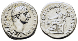 Trajan (98-117). AR Denarius (17mm, 3.40g). Rome, 98-9. Laureate head r. R/ Concordia seated left, holding patera and cornucopiae; altar before. RIC I...