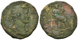 Hadrian (117-138). Æ Sestertius (32,9mm, 24.6g). Rome, AD 119 – circa mid 120. Laureate bust right with bare chest, slight drapery. R/ Annona seated r...
