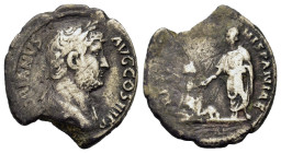 Hadrian (117-138). AR Denarius (17,4mm, 2.7g). “Restitutor” series. Rome mint. Laureate head r. R/ Hadrian standing left, holding volumen, about to ra...