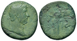 Hadrian (117-138). Æ Sestertius (27,7mm, 16.2g). Rome, AD 134-138. Laureate head r. R/ Moneta standing l., holding scales and cornucopiae in field, S ...