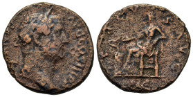 Hadrian (117-138). Æ As (24,6mm, 9.2g). Rome, AD 134-138. Laureate head r. R/ Salus seated left, resting arm on chair and feeding from patera serpent ...