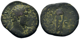 Aelius (Caesar, 136-138). Æ As (24,8mm, 6.8g). Rome, AD 137. Bare head of Aelius r. R/ Spes standing left, holding flower and raising hem of dress, S-...