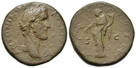Antoninus Pius (138-161). Æ Sestertius (33,2mm, 27g). Rome, AD 141-143. Laureate head right. R/ Pax standing facing, head left, holding olive branch a...