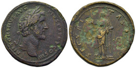 Antoninus Pius (138-161). Æ Sestertius (35mm, 25.9g). Rome, AD 140-144. Laureate head r. R/ Securitas standing to left, holding vertical sceptre and r...