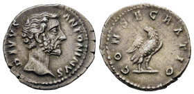 Divus Antoninus Pius (died AD 161). AR Denarius (19,9mm, 3.10g). Rome, 161. Bare head r. R/ Eagle standing r., head l., with wings spread. RIC III 429...
