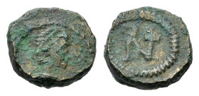 Anastasius I (491-518). Æ Nummus (8mm, 0.68g, 12h). Constantinople, 491-498. Diademed, draped and cuirassed bust r. R/ Monogram of Anastasius. MIBE 40...