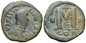 Anastasius I ( 491-518). Æ Follis (30mm, 15.01g, 6h). Constantinople mint. Diademed, draped, and cuirassed bust r. R/ Large M; cross above, stars flan...