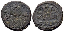 Maurice Tiberius (582-602). Æ 40 Nummi (16,2mm, 2.2g). Antioch, year 13 (AD 594/5). Bust of Maurice Tiberius facing, wearing crown with trefoil orname...