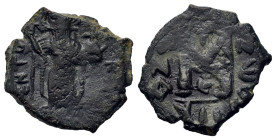 Constans II (641-668). Æ 40 Nummi (14mm, 1.8g). Constantinople. Constans wearing crown and chlamys, standing facing holding cross and cross on globe. ...