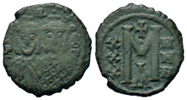 Michael II with Theophilus (820-829). Æ 40 Nummi (20,6mm, 4.2g). Michael, wearing crown and chlamys with short beard on the left and Theophilus, weari...