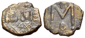 Michael II the Amorian, with Theophilus (820-829). Æ 40 Nummi (21mm, 5.1g. Syracuse. Crowned and draped facing busts of Michael and Theophilus. R/ Lar...