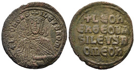 Leo VI (886-912). Æ 40 Nummi (26.9mm, 5.9g). Constantinople. Crowned bust facing with short beard, wearing chlamys, holding akakia. R/ Legend in four ...