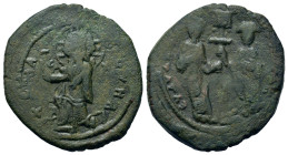 Constantine X Ducas, with Eudocia (1059-1067). Æ 40 Nummi (27,4mm, 12.6g). Constantinople. Christ nimbate, standing facing. R/ Eudocia (left) and Cons...