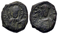 Alexius I Comnenus (1081-1118). Æ Tetarteron (15,5mm, 4.2g). Thessalonica. IC XC to left and right of nimbate bust of Christ facing, holding book of g...