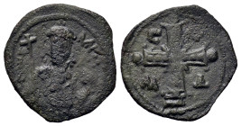 Alexius I Comnenus (1081-1118). AE Tetarteron (17.5 mm, 2.92 g, 1 h). Thessalonica mint. C-Φ, M-Δ, jeweled cross with globe at each extremity set upon...