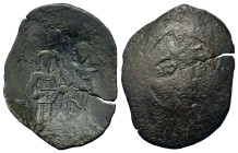Manuel I (1143-1180). BI Aspron Trachy (24mm, 3.2g). Constantinople, 1167-1183. Christ Pantokrator seated facing. R/ The Virgin standing facing at r.,...