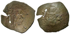 John III Ducas (Emperor of Nicaea, 1222-1254). Æ Trachy (28,3mm, 2.8g). Thessalonica mint. The Theotokos (Virgin Mary) enthroned facing, holding head ...