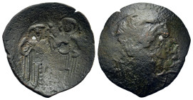 Theodore II Ducas-Lascaris (Emperor of Nicaea, 1254-1258). Æ Trachy (25,4mm, 2g). Magnesia mint. Facing bust of Christ Emmanuel. R/ Theodore and St. T...