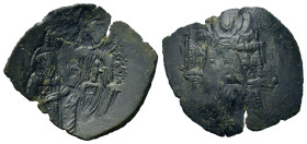 Michael VIII Palaeologus (1261-1282). Æ Trachy (26mm, 2.53g, 6h). Constantinople, 1261/2. Nimbate Christ enthroned facing. R/ Archangel Michael presen...