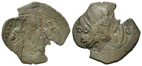 Michael VIII Palaeologus (1261-1282 AD). Æ Trachy (27mm, 2g). Thessalonica. Half-length facing bust of St. Demetrius, holding sword and shield. R/ Mic...