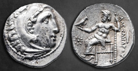 Kings of Macedon. Kolophon. Philip III Arrhidaeus 323-317 BC. In the name and types of Alexander III. Struck under Menander or Kleitos, circa 322-319 ...