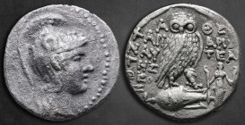 Attica. Athens circa 165-42 BC. Charinautes, Aristeas, and Apollodo..., magistrates,. Tetradrachm AR. New Style Coinage