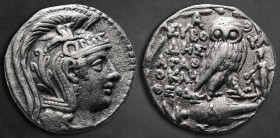 Attica. Athens. ΕΥΒΟΥΛΙΔΗΣ (Euboulides), ΑΓΑΘΟΚΛ- (Agathokles) and ΘΕOΔ- (Theodo), magistrates circa 165-42 BC. Tetradrachm AR. New Style Coinage...