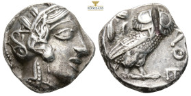 ATTICA, Athens. Circa 454-404 BC
Obv: Helmeted head of Athena right, with frontal eye 
Rev: ΑΘΕ
Owl standing right, head facing, closed tail feathers;...