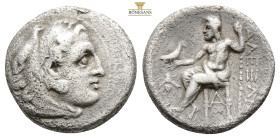 KINGS of MACEDON. Alexander III 'the Great', 336-323 BC
Obv: Head of Herakles right, wearing lion's skin
Rev: AΛΕΞΑΝΔΡΟΥ
Zeus seated left on throne, h...