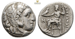 KINGS of MACEDON. Alexander III 'the Great', 336-323 BC. Kolophon
Obv: Head of Herakles right, wearing lion's skin
Rev: AΛΕΞΑΝΔΡΟΥ
Zeus seated left on...