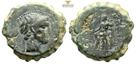 SELEUKID KINGS of SYRIA. Antiochos IV. 175-164 BC. Quasi-Municipal Coinage of Apamea. 
Obv: Diademed head right 
Rev: Zeus seated left on throne, hold...