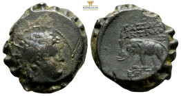 SELEUKID KINGS of SYRIA. Antiochos VI Dionysos (144-142 BC). Antioch
Obv: Radiate and diademed head right.
Rev: ΒΑΣΙΛΕΩΣ ΑΝΤΙΟΧΟΥ / ΕΠΙΦΑΝΟΥΣ ΔΙΟΝΥΣΟΥ...