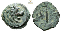 SELEUKID KINGS of SYRIA. Antiochos VII Euergetes (Sidetes). 138-129 BC. Uncertain mint.
Obv: Head of lion right 
Rev: Upright club
AE Bronze, 2,33g 14...
