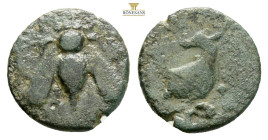 IONIA. Ephesos. Circa 390-380 BC.
Obv: E - Φ. 
Bee.
Rev: Forepart of stag right, head left.
AE Bronze, 0,95g 11,9mm