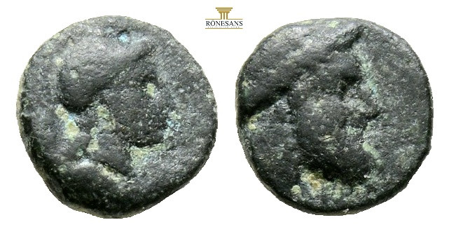 AEOLIS. Autokane. 3rd century BC
Obv: Helmeted head of Athena right.
Rev: Laurea...