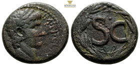 SELEUCIS and PIERIA. Antioch. Claudius, AD 41-54
Obv: Laureate head of Claudius, right
Rev: S C pellet above; within a laurel wreath of eight leaves
A...
