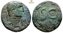 SELEUCIS and PIERIA. Antioch. Nero, AD 54-68
Obv: Laureate head right; lituus to right. c/m: PR within reclantular incuse
Rev: Large S C within wreath...