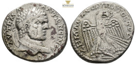 SELEUCIS and PIERIA. Antioch. Caracalla, AD 198-217
Obv: ΑΥΤ Κ Μ Α ΑΝΤΩΝЄΙΝΟC CЄB 
Laureate head of Caracalla to right. 
Rev. ΔΗΜΑΡΧ ЄΞ ΥΠΑΤΟC ΤΟ Δ 
E...