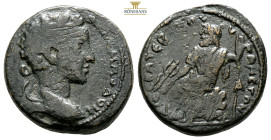 SYRIA, Cyrrhestica. Cyrrhus. Commodus, AD 177-192.
Obv: Laureate head of Commodus to right 
Rev: Zeus Kataibates seated left on rock, holding thunderb...