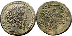 SYRIA. Antioch. Civic issue (100-1 BC). AE bronze. Obv: laureate head of Zeus, r. Rev: ΑΝΤΙΟΧΕΩΝ ΤΗΣ ΜΗΤΡΟΠΟΛΕΩΣ; Zeus seated l., holding Nike and sce...