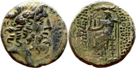 SYRIA. Antioch. Civic issue (100-1 BC). AE bronze. Obv: laureate head of Zeus, r. Rev: ΑΝΤΙΟΧΕΩΝ ΤΗΣ ΜΗΤΡΟΠΟΛΕΩΣ; Zeus seated l., holding Nike and sce...