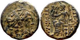 SYRIA. Antioch. Civic issue (100-1 BC). AE bronze. Obv: laureate head of Zeus, r. Rev: ΑΝΤΙΟΧΕΩΝ ΤΗΣ ΜΗΤΡΟΠΟΛΕΩΣ; Zeus seated l., holding Nike and sce...