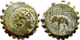 Antiochos VI Dionysos (Seleukid King: 145-141 BC). AE bronze. Obv.: radiate and wreathed head r. Rev.: elephant standing l., holding torch with trunk;...