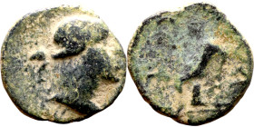 Antiochos III The Great (Seleukid King: 223-187 BC). AE bronze. Obv.: Laureate head of Apollo Rev.: Apollo seated left on omphalos, testing arrow and ...