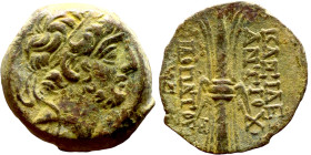 Antiochus IX Cyzicenus (Seleukid King: 114-95 BC). AE bronze. Obv.: diademed head of Antiochus right. Rev.: Titles to right and left of winged thunder...