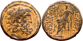 SYRIA. Antioch. Civic issue (100-1 BC). AE bronze. Obv: laureate head of Zeus, r. Rev: ΑΝΤΙΟΧΕΩΝ ΤΗΣ ΜΗΤΡΟΠΟΛΕΩΣ; Zeus seated l., holding Nike and sce...