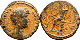 Hadrian (117-138) Semis or Quadrans. Obv: Bust of Emperor. Rev: Roma seated left on cuirass, holding Victory and spear; shield set on ground to right.