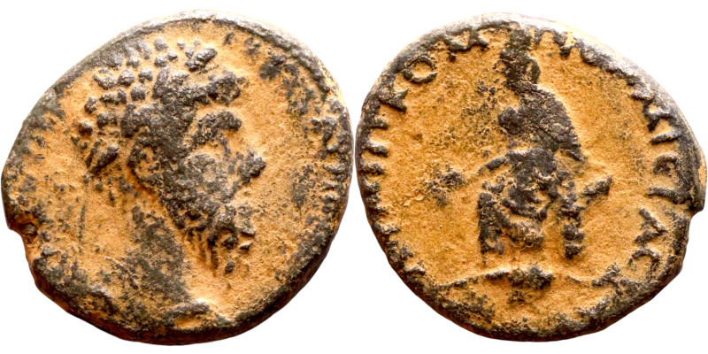 Lucius Verus (161-169) bronze. Obv: Bust of Emperor. Rev: Seated Tyche

23mm 8...