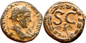 Caracalla (211-217) Syria, Antioch. Follis. Obverse: Radiate bust. Reverse: Large S C